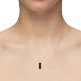 LUSTRE AND LIGHT Coffin Shape Natural Red Garnet Pendant Necklace for Women in 925 Sterling Silver | January Birthstone Jewelry Gifts for Her Birthday, Anniversary, Christmas, Graduation