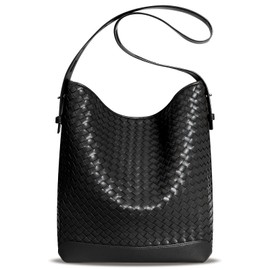 DSGUTWO Woven Tote Bag for Women Large Leather Bucket Bags Vegan Shoulder Handbag Beach Hobo and Purse(Pearl Black)
