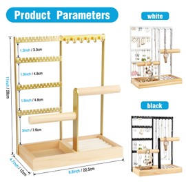 Koocoot Jewelry Organizer Stand Gold, 4-Tier Necklace Earring Holder Organizer with Tray, Jewelry Holder Organizer for Rings Earrings Necklaces Bracelets,Gold Jewelry Stand