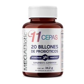 MegaBiotic Probióticos 20 Billones y 11 Cepas e Inulina de Agave | Suplemento Alimenticio a Base de Sábila, B. Lactis y Fibra Natural | 60 Cápsulas | 