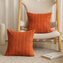 Home Brilliant Burnt Orange Pillow Covers 26x26 Decorative Throw Pillow Covers Striped Corduroy Euro Shams for Living Room Balcony Curtyard, Set of 2, 26 x 26 inch, Orange