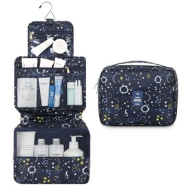 Mossio Hanging Toiletry Bag with Sturdy Hook - Large Portable Cosmetic Makeup Travel Organizer for Men & Women Blue Galaxy