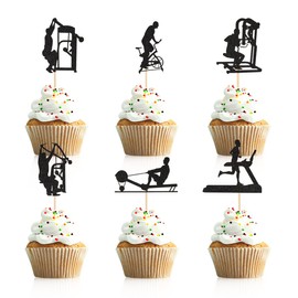 Donoter 24 Pieces Gym Cupcake Toppers Weight Lifting Cake Picks for Fitness Themed Birthday Party Decorations