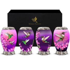 Hummingbird Urns - Small Urns for Human Ashes Set - Urns for Men & Women - Mini Keepsake Urns - Pay Tribute to Your Loved One with Funeral Urns for Male & Female (Purple, Set of 4)