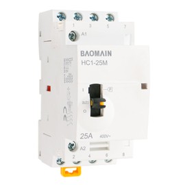 Baomain 110V AC 4-Pole Contactor, 25A 4NO Normally Open, DIN Rail Mount - Manual & Automatic Switchable for HVAC, Motor, Pump, Lighting HC1-25M/40-110VAC