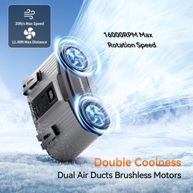 Doublepow 24000mAh Portable Waist Fan, Personal Fan, Dual Air Ducts Motors, 10 Speeds 45H Heatstroke Prevention, Wearable Neck Cooling Essential for Outdoor Work, Travel, Emergency Power (Gray)