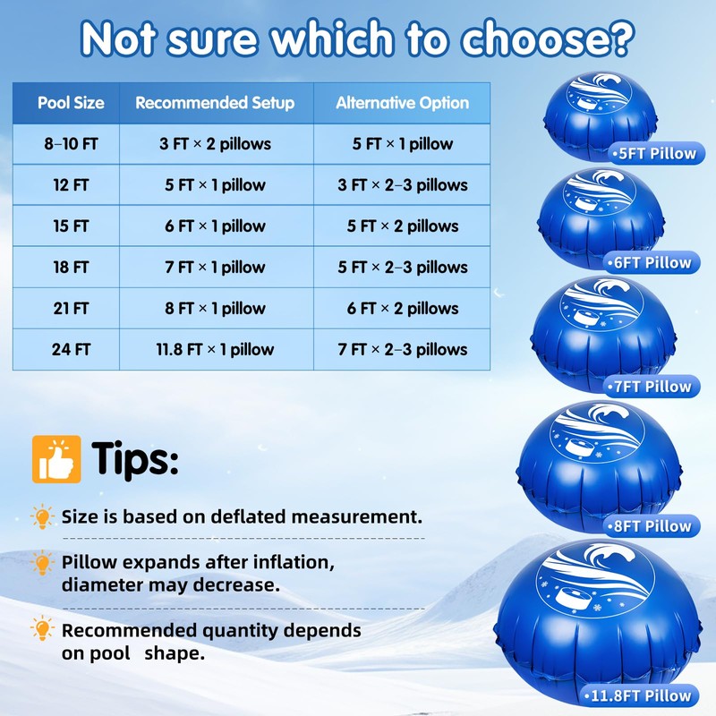 7 FT Pool Pillow for Above Ground Pools, Round Winter