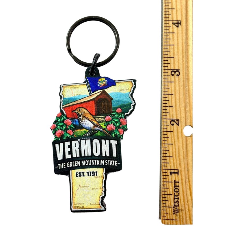 Westmon Works Vermont Keychain Souvenir with State Map and Flag