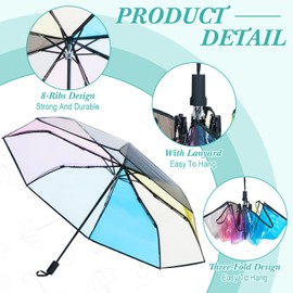 Sanwuta 12 Pcs Transparent Folding Umbrella Full Automatic Clear Foldable Umbrella Auto Open Close Umbrellas for Rain Wedding(Multicolor)