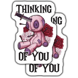 2-Pack 5-Inch Voodoo Doll Stickers - Thinking of You Cute Gothic Decals - Creepy Voodoo Art - Unique Vinyl Stickers for Laptops, Journals, Water Bottles - CCSTICKER14022