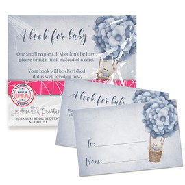 Amanda Creation Book Request Cards Blue Teddy Bear Bring a Book Insert Request for Baby Shower - 20 2.5 by 4 Inch Double Sided Gift Tags, Made in the USA