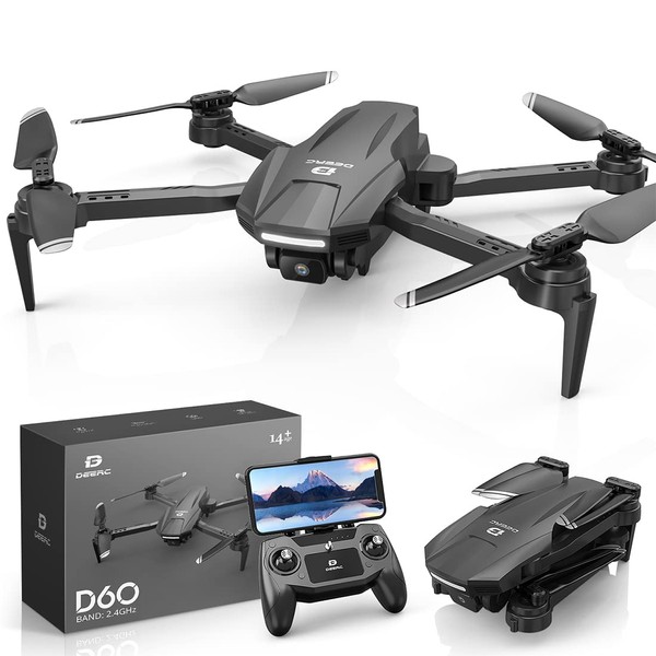 DEERC Drone with Camera, For Beginners, 1080P Camera, 90° Adjustable, Foldable, For Kids, 22 Minutes of Operation Time, Small, High Speed Pivoting Mode, Hovering Mode, Headless Mode, 2.4 GHz, 3 Speed Flight Speeds, Christmas, D60