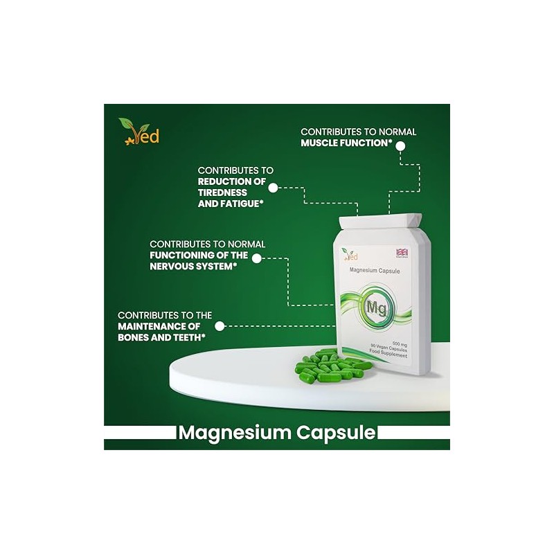 Ved's Extra Strength Magnesium Casules| Natural Food Supplement | 500