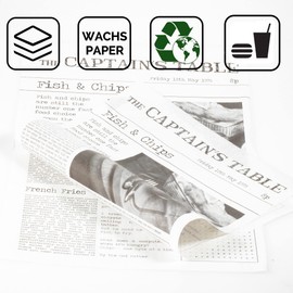 Kerafactum Pack of 20 Greaseproof Wax Sheets for French Fries Design Daily News Newspaper Bag Size 415 x 265 mm