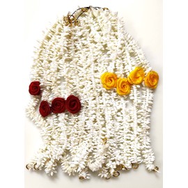 Pretty Charming Artificial Hair Gajra (set of 12, 4 white, 4 red flower and 4 yellow flower)