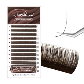 Natuhana Coloured Eyelash Extensions, 0.07 L Curl, 8-14 mm Volume, Individual Classic Eyelash Extension, Natural Lash Extension, Professional Accessory for Lash Techs (Mocha, 0.07 L, 8-14 Mix)
