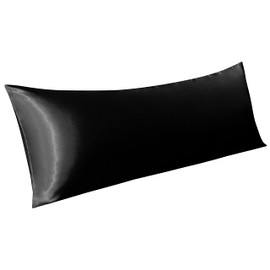 BEDSUM Body Silk Satin Pillowcase for Hair and Skin, Silky Soft and Luxurious Bedding Pillow Case with Envelope Closure, 20x54 Inches, Black