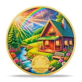 deDecoml Serenity Prayer Recovery Coin Cabin Design with Unity, Service, and Recovery Triangles Challenge Coin Sobriety Sober Coin NA AA Chips and Medallions (Colorful Cabin, 5 Years)