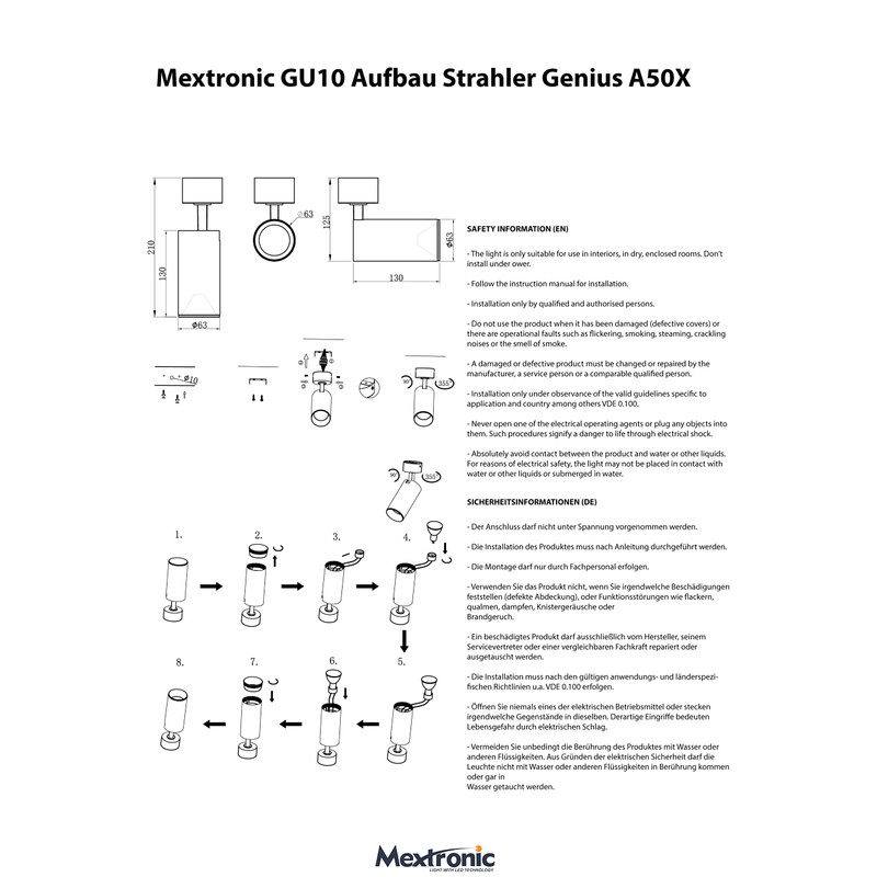 Mextronic Surface-Mounted Spotlight for GU10 Bulbs (Genius A501) White
