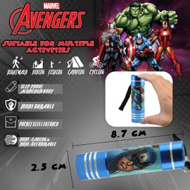 Kids Licensing Avenger Captain America Aluminium Flashlight 9 LED Light Blue Summer Torch 8.7cm Lightweight Torch Night Light for Camping, Hiking, Travel, Xmas and Emergencies
