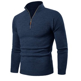 KEFITEVD Men's Spring Winter Ribbed Sweater Warm Turtleneck Knitted Tactical Tops Outdoor Fishing Basic Knitwear Denim Blue
