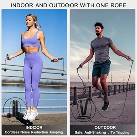 Jump Rope with Counter, 2 in 1 Weighted Cordless & Corded，Smart LCD Display Tracks Calories, Time & Jumps，Adjustable Length with Steel Ball Bearings f