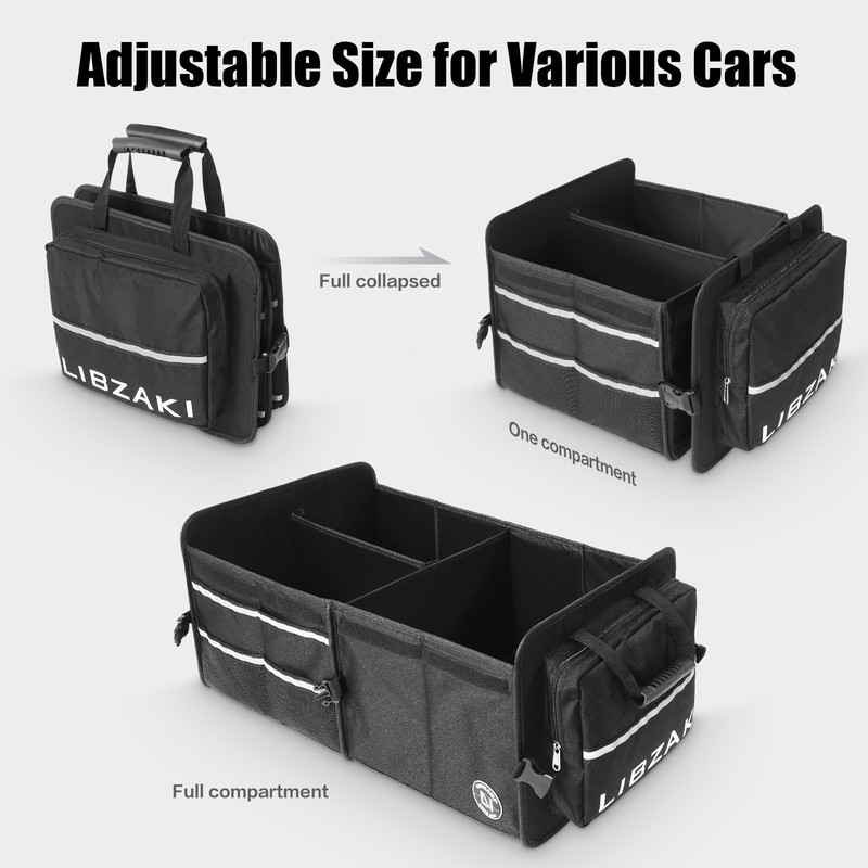 LIBZAKI Car Trunk Storage Organizer, Multi Compartment Collapsible Trunk Storage