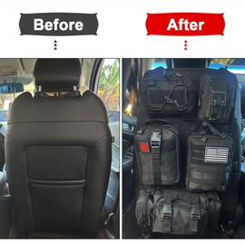 BEATUNEE Universal Tactical Front Seat Back Organizer with 5 detachable Molle Storage Bag/Hanger Bag,Applicable to all vehicle (Black)