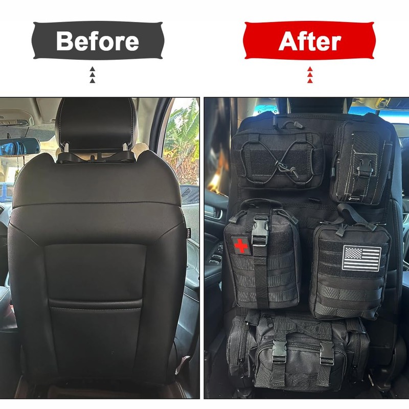 BEATUNEE Universal Tactical Front Seat Back Organizer with 5 detachable