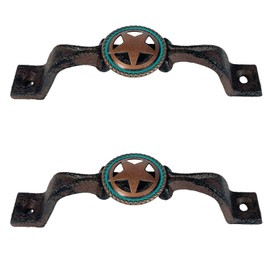 Urbalabs Teal Star Cutout Cast Iron Kitchen Cabinet Handles and Drawer Pulls Western Concho Cross Horseshoe and Star Country Home Rustic Decor Farmhouse Cabinet Handle Cabinet Knobs (Pack of 2)