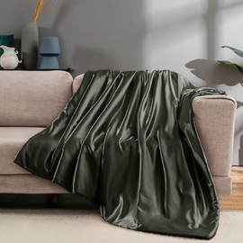 Vonty Satin Throw Blanket Dark Grey Satin Blankets 60x80 Inches, Cooling & Silky Throw Blanket Wrinkle-Free Cable Knit Throw Blanket for Coush Sofa Bed Outdoor