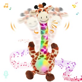 Hopearl Glowing Dancing Giraffe Toy Repeats What You Say Talking Jirafa Toy Wriggle Singing Mimicking Twisting Light up Interactive Animated Speaking Gift for Toddlers, 13''