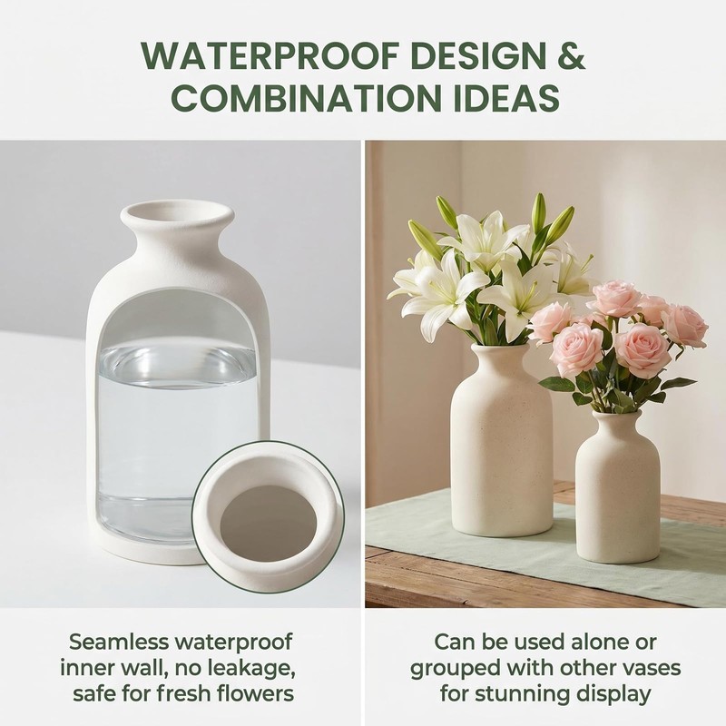 White Matte Ceramic Bud Vase, 5" Small Minimalist Vase for