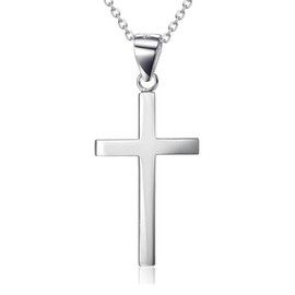 LUHE Small Cross Necklace Sterling Silver White Gold Plated Father Daughter Necklace for Men Women Unisex