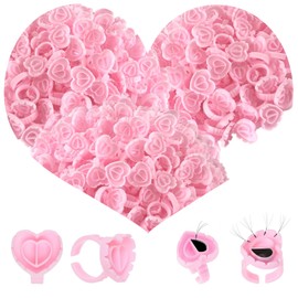 MIUXIA 300Pcs Glue Rings Lash Glue Rings for eyelash extention Supplies Lash Tech Holder Lovely Pink Heart Shape