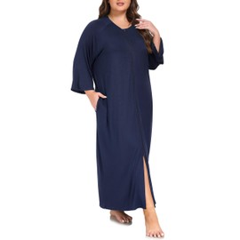 VintageClothing Women Zipper Front Robes Plus Size Long Housecoat Soft Modal Sleepwear Loungewear Nightgowns with Pockets, 4X