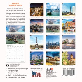 RED EMBER World's Greatest Cities 2025 Wall Calendar 12 Month | 12" x 24" Open | Thick & Sturdy Paper | Giftable | Calendar 2025