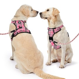 NESTROAD No Pull Dog Harness with Leash, Reflective No Choke Pet Vest Harness,Adjustable Soft Padded Dog Harness with Easy Control Handle for Large Dogs(Checkered Pink,Large)