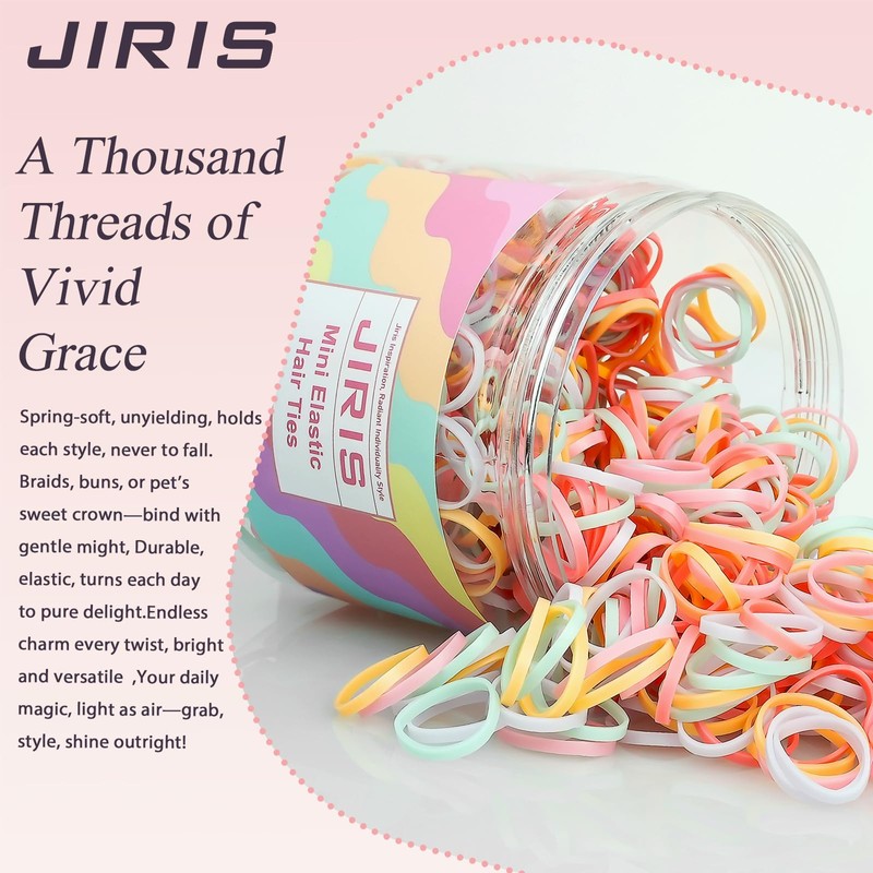 JIRIS 1000pcs Mini Hair Rubber Bands, Soft & Durable Plastic