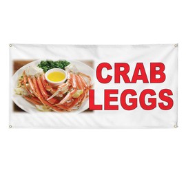 Vinyl Banner Multiple Sizes Crab Legs Red Food Bar Restaurant Truck Restaurant & Food Outdoor Weatherproof Industrial Yard Signs 8 Grommets 48x96Inches