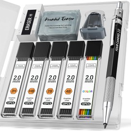Four Candies Set de lápices mecánicos de 2 mm con estuche, portaminas de metal con 60 piezas de mina de grafito (HB, 2H, 2B, 4B, Color) Borrador moldeable, sacapuntas para escritura, dibujo, bocetos