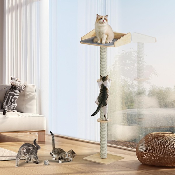 53" Cat Window Perch with Scratching Post, Cat Window Bed