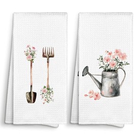 Sviojuce Floral Flower Spring Gardening Kitchen Towels Decorative 16x24 Set of 2, Botanical Dishcloths Dish Towel Cloths Tea Towel Gifts for Gardener Plant Lover, Plants Bathroom Decor Hand Towel