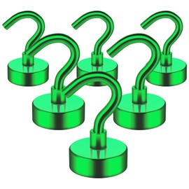 FINDMAG 6 Pack Magnetic Hooks, 10 kg+(22 lb+) Strong Magnet Hooks, Fridge Magnet Hooks for Hanging, Neodymium Magnets with Hook, Magnetic Hooks for Cruise, Bathroom, Kitchen, Towel, Garage (Green)