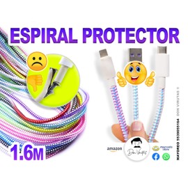 Protector de cable en espiral, protector cable de carga, funda protectora cable de datos, protector de auriculares, (colores metálicos) DON VIRUTAS® (Lila o Violeta)