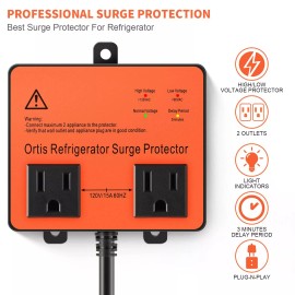 Ortis Refrigerator Surge Protector Double Outlet Voltage Protector for Appliances