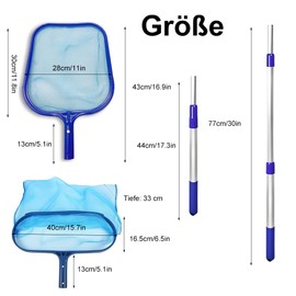 Voarge Swimming Pool Net Set, Telescopic Pole + 34 cm Deep Pond Net with Telescopic Pole and Rubber Glove, for Swimming Pool, Pond, Spa, Aquarium, Paddling Pool, Hot Tub