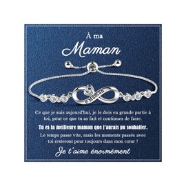 CheersLife Gift Mum Bracelet Silver Original Gifts Mother's Day Birthday Christmas Thanksgiving Zirconia Infinity Symbol Engraved with Maman Silver Jewellery Adjustable FR