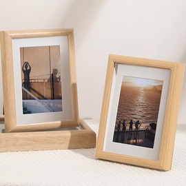 2 Pack Photo Frames 6 x 8 Picture Frame with Mat,Wall Hange and Table Decor for Home, Office,Gallery（Natural）