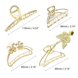 TANG SONG 4PCS 4 Pattern Hair Clips Metal Hair Claw Clips Hair Catch Barrette Jaw Clamp for Women Half Bun Hairpins for Thick Hair (Gold)